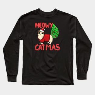 Meowy Catmas - Funny Christmas Cat Long Sleeve T-Shirt